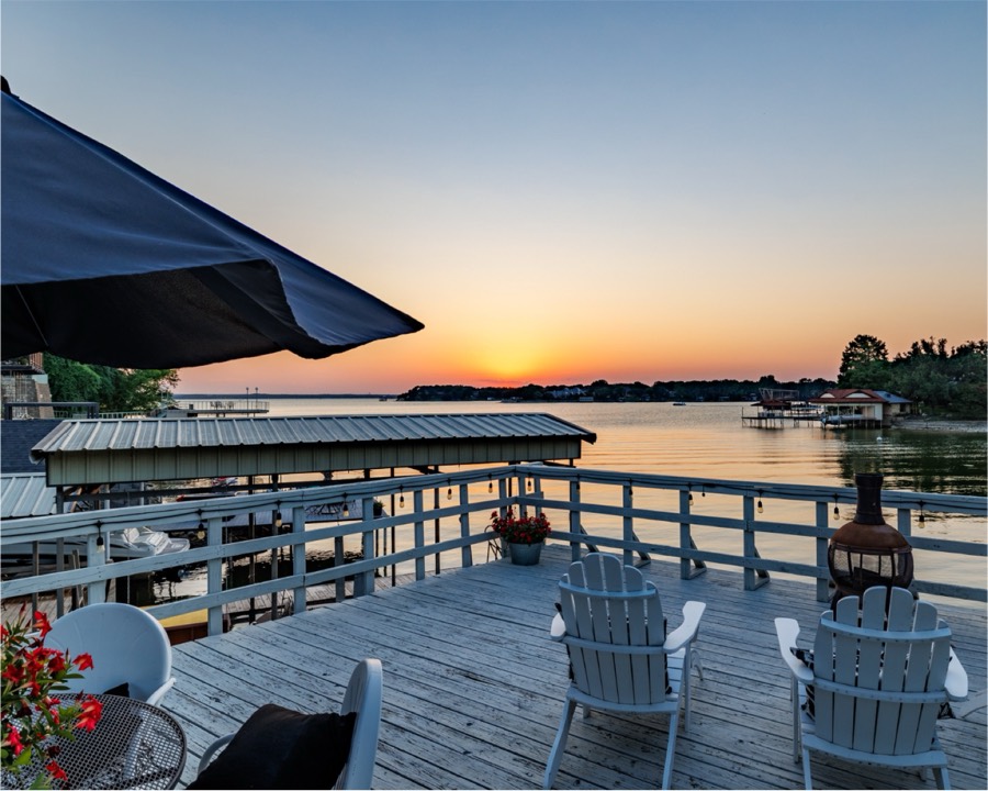 Waterfront dock at sunset