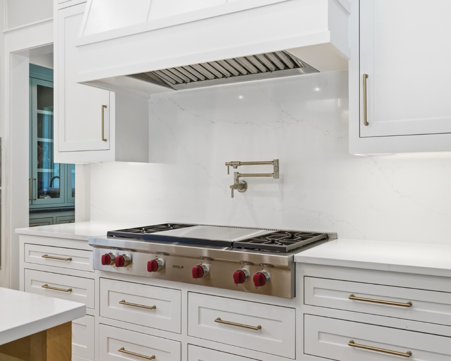 Wolf range in a white kitchen